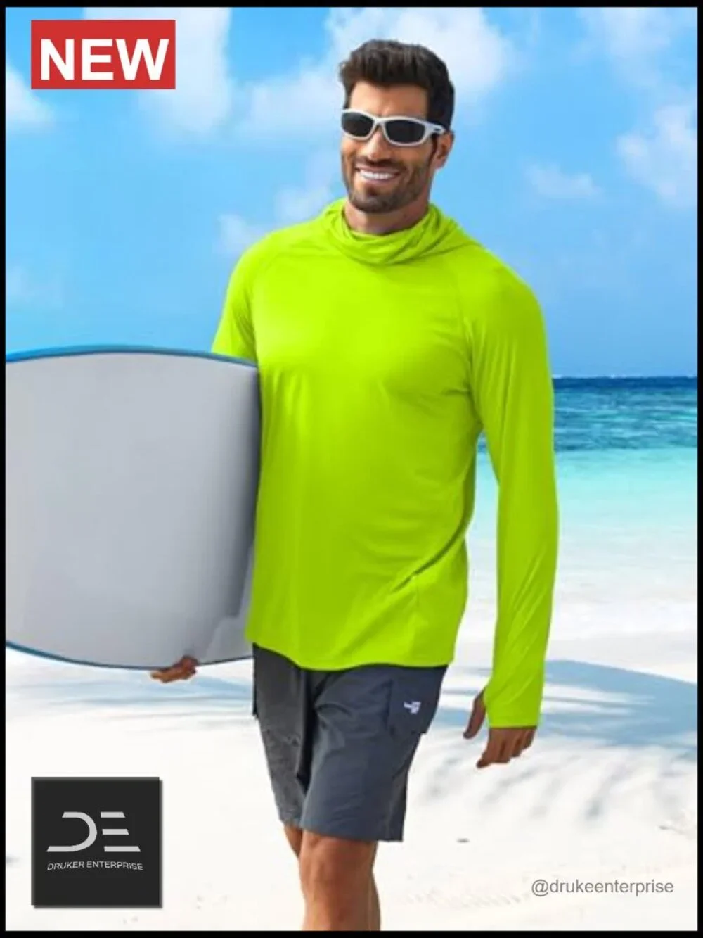 Men's UPF 50+ Sun Protection Hoodie Rash Guard Long Sleeve Fishing Hiking Shirt